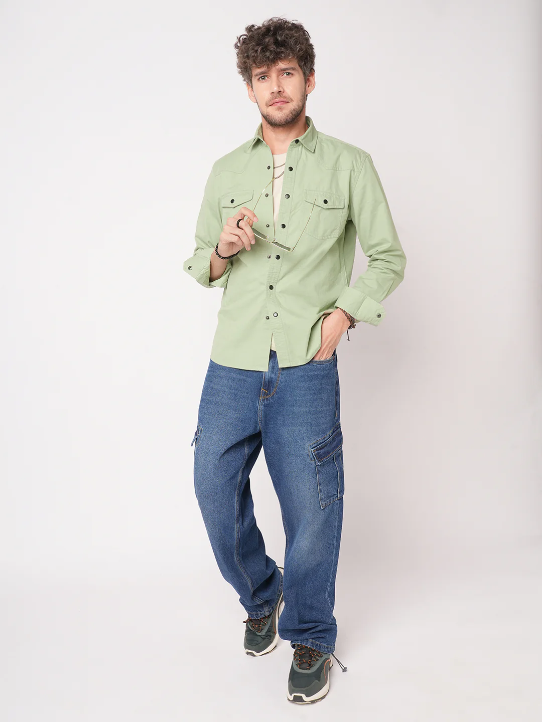 Pale Green Terrain Double Pocket Overshirt - Image 8