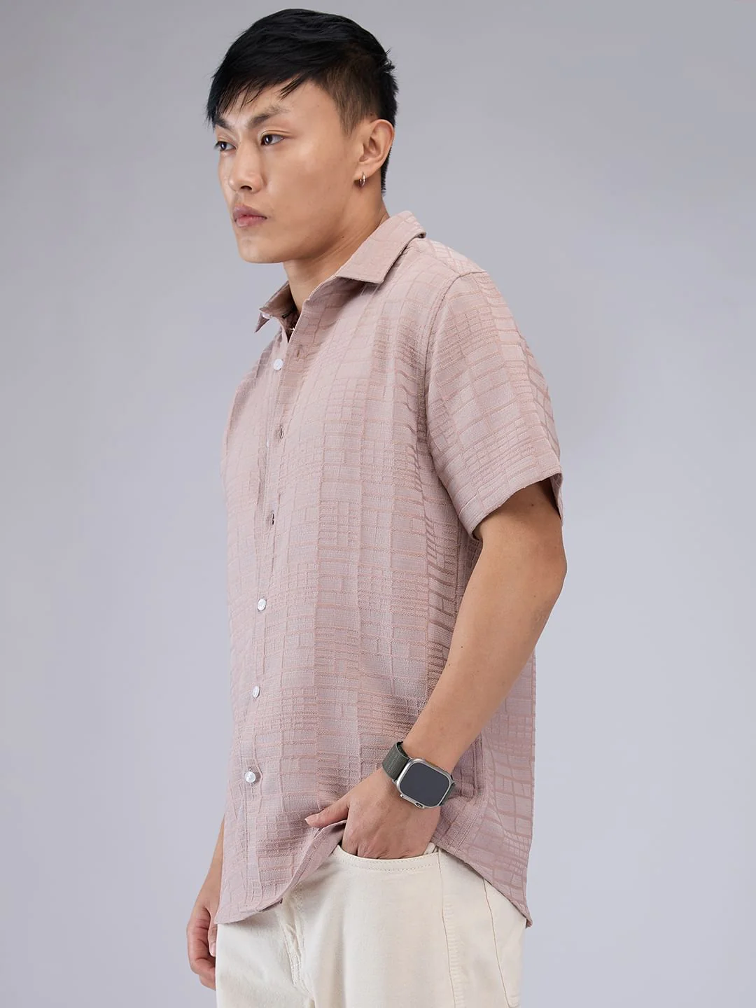 Pale Pink Bold Square Textured Shirt - Image 5