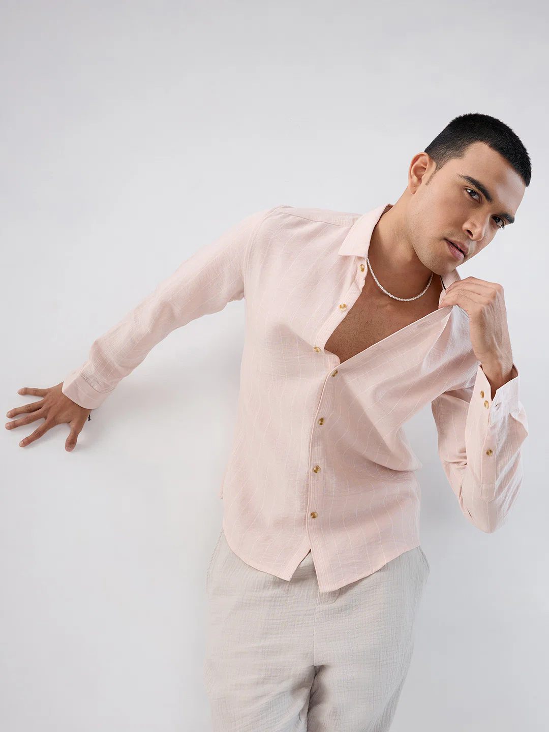 Pale Pink Linear Loom Crinkled Shirt - Image 2