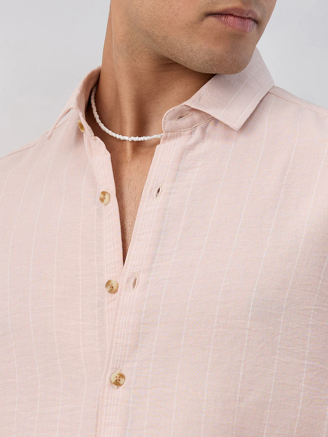 Pale Pink Linear Loom Crinkled Shirt - Image 3