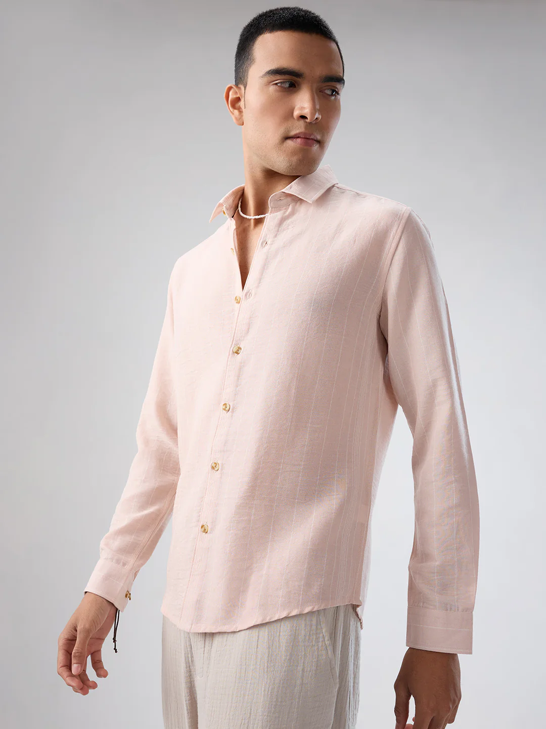 Pale Pink Linear Loom Crinkled Shirt - Image 6