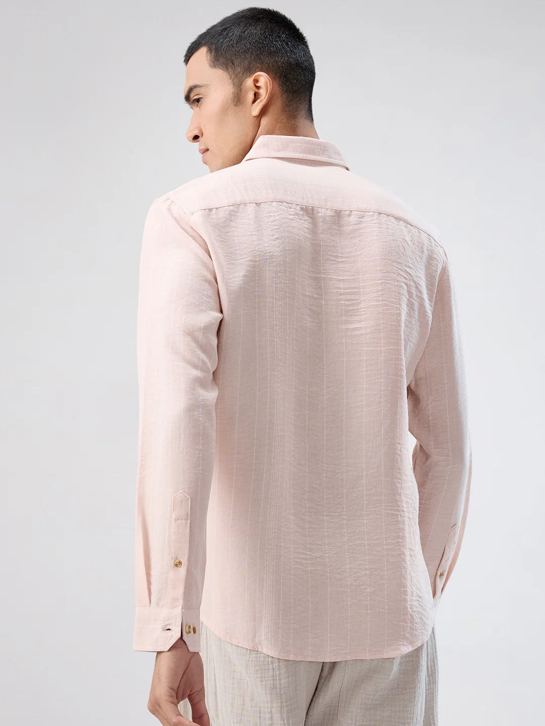 Pale Pink Linear Loom Crinkled Shirt - Image 7