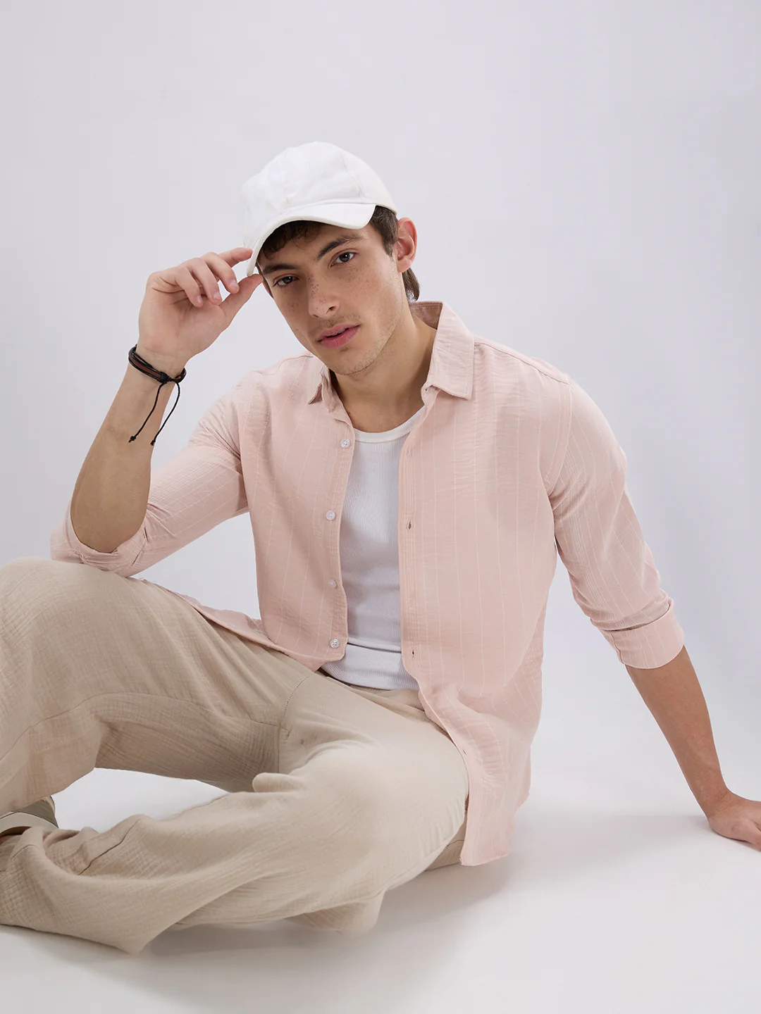 Pale Pink Linear Loom Crinkled Shirt - Image 2