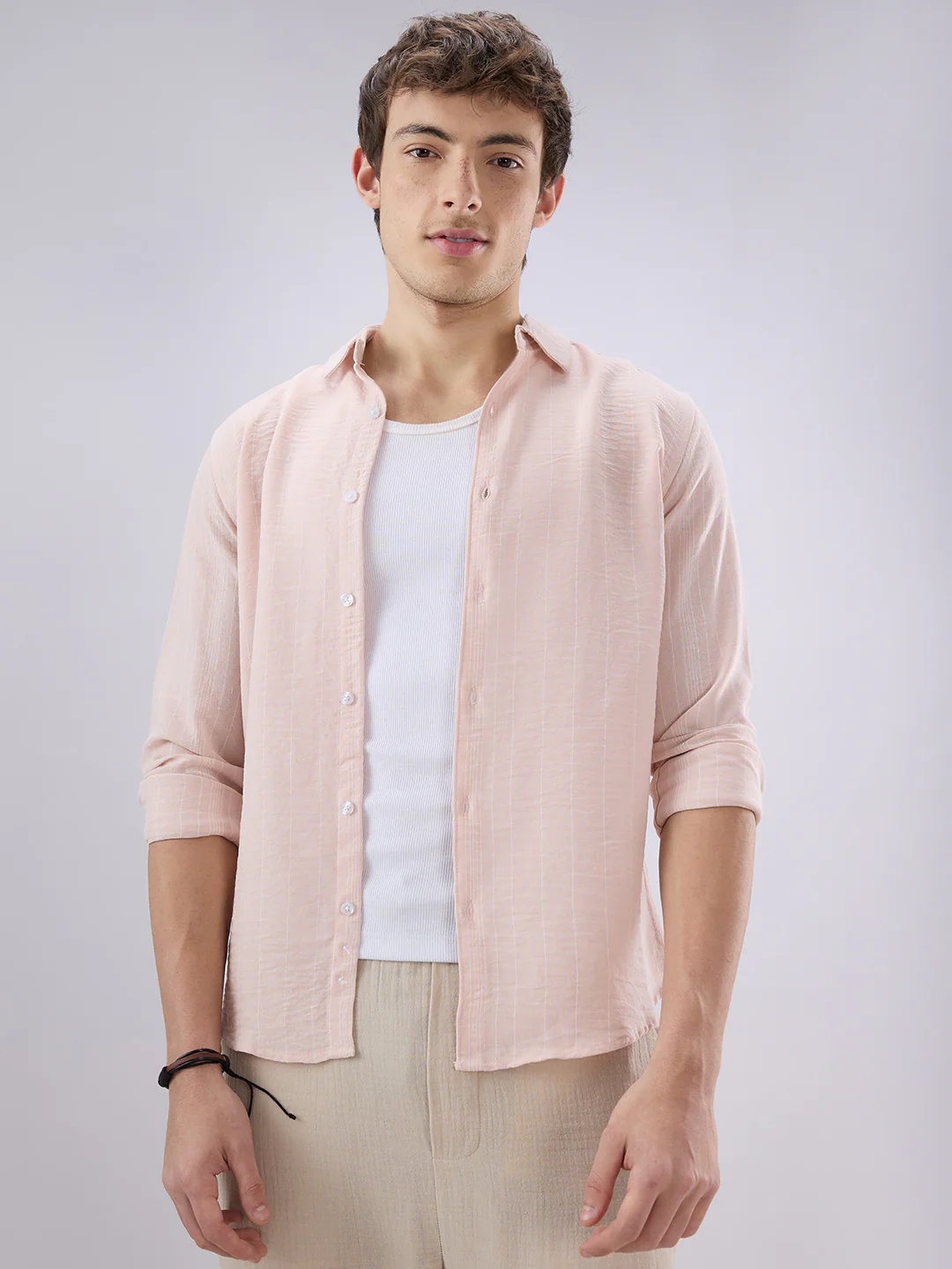 Pale Pink Linear Loom Crinkled Shirt - Image 5