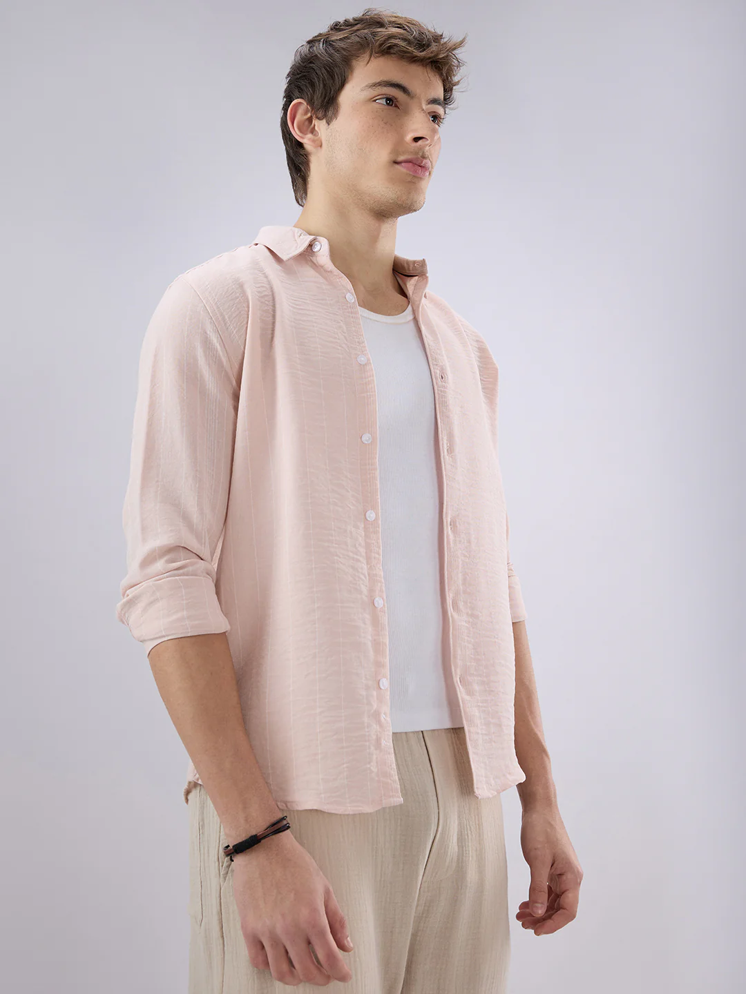 Pale Pink Linear Loom Crinkled Shirt - Image 6