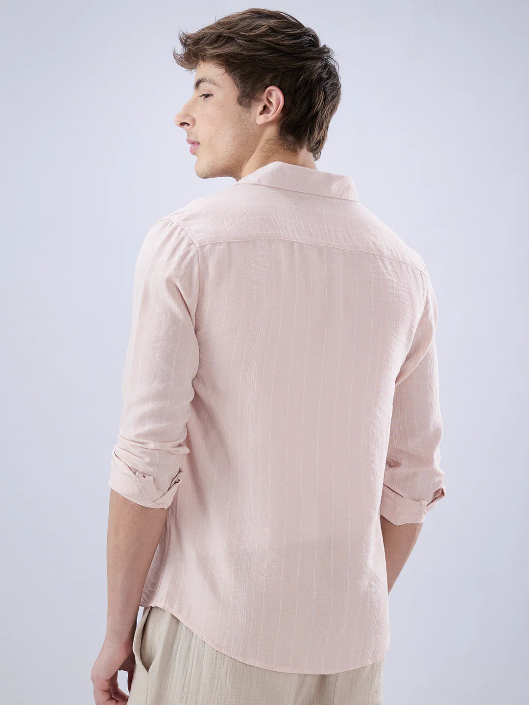 Pale Pink Linear Loom Crinkled Shirt - Image 7