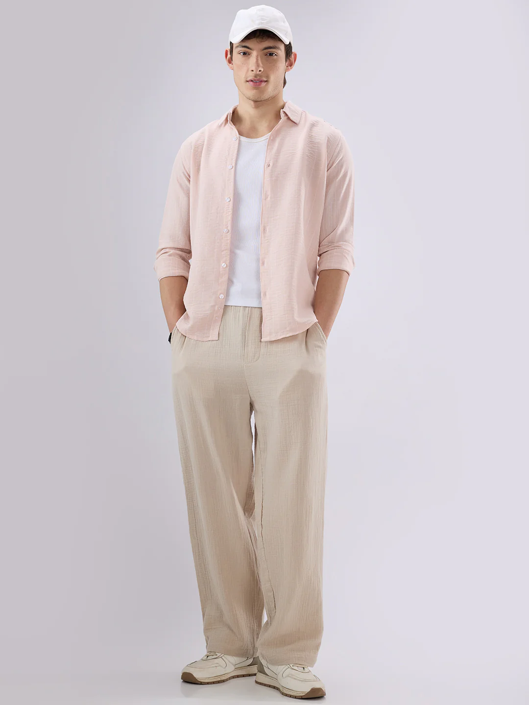 Pale Pink Linear Loom Crinkled Shirt - Image 8