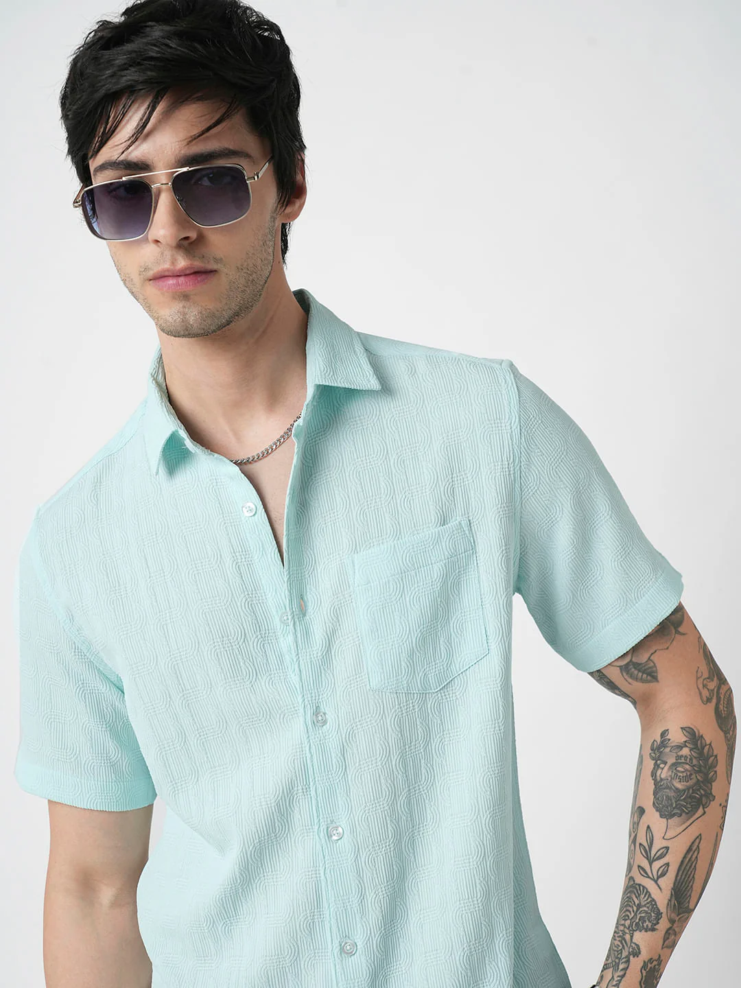 Pale Turquoise Blue Textured Shirt - Image 2