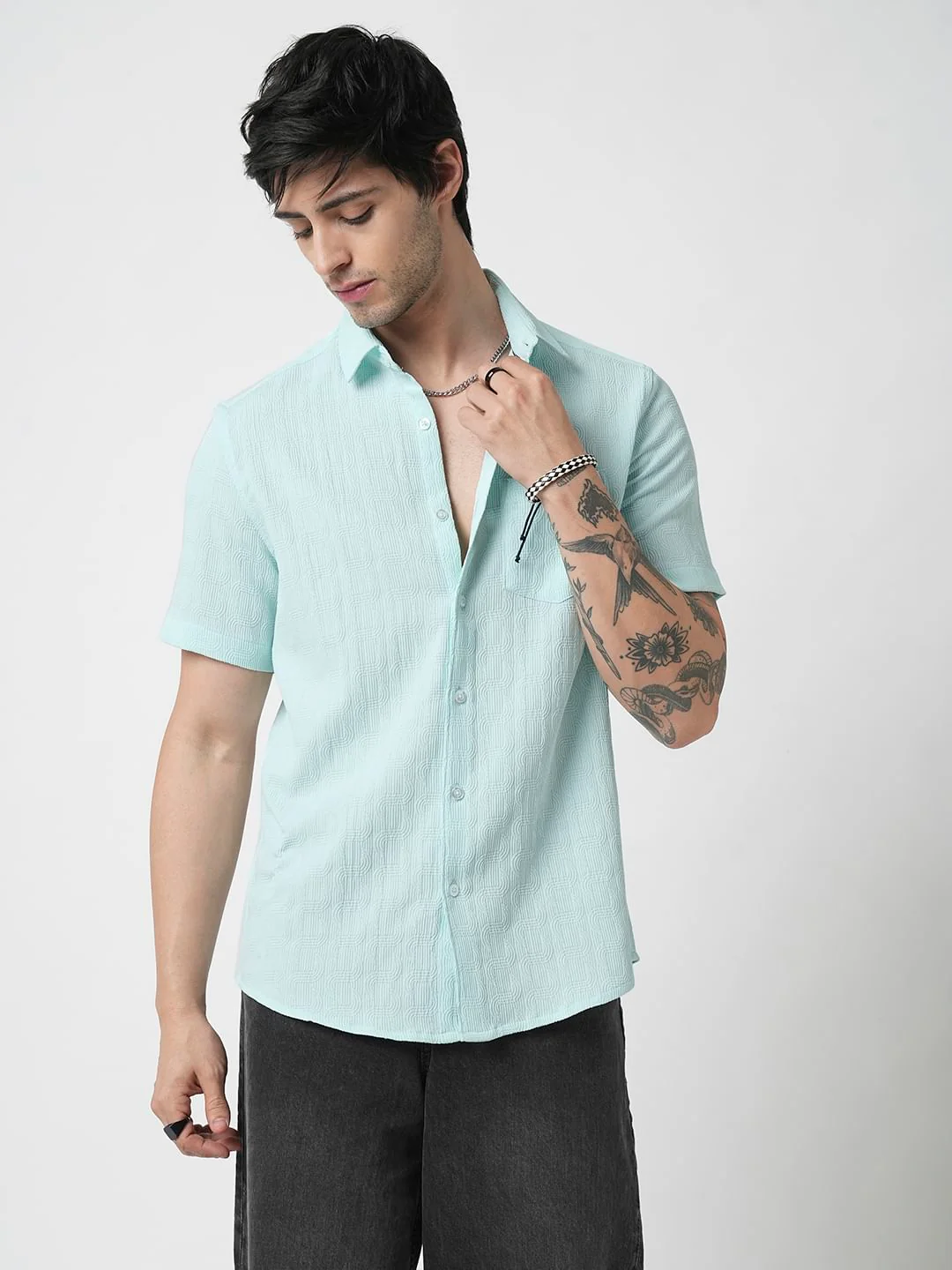 Pale Turquoise Blue Textured Shirt - Image 4
