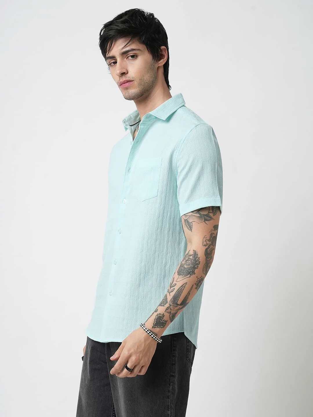 Pale Turquoise Blue Textured Shirt - Image 5