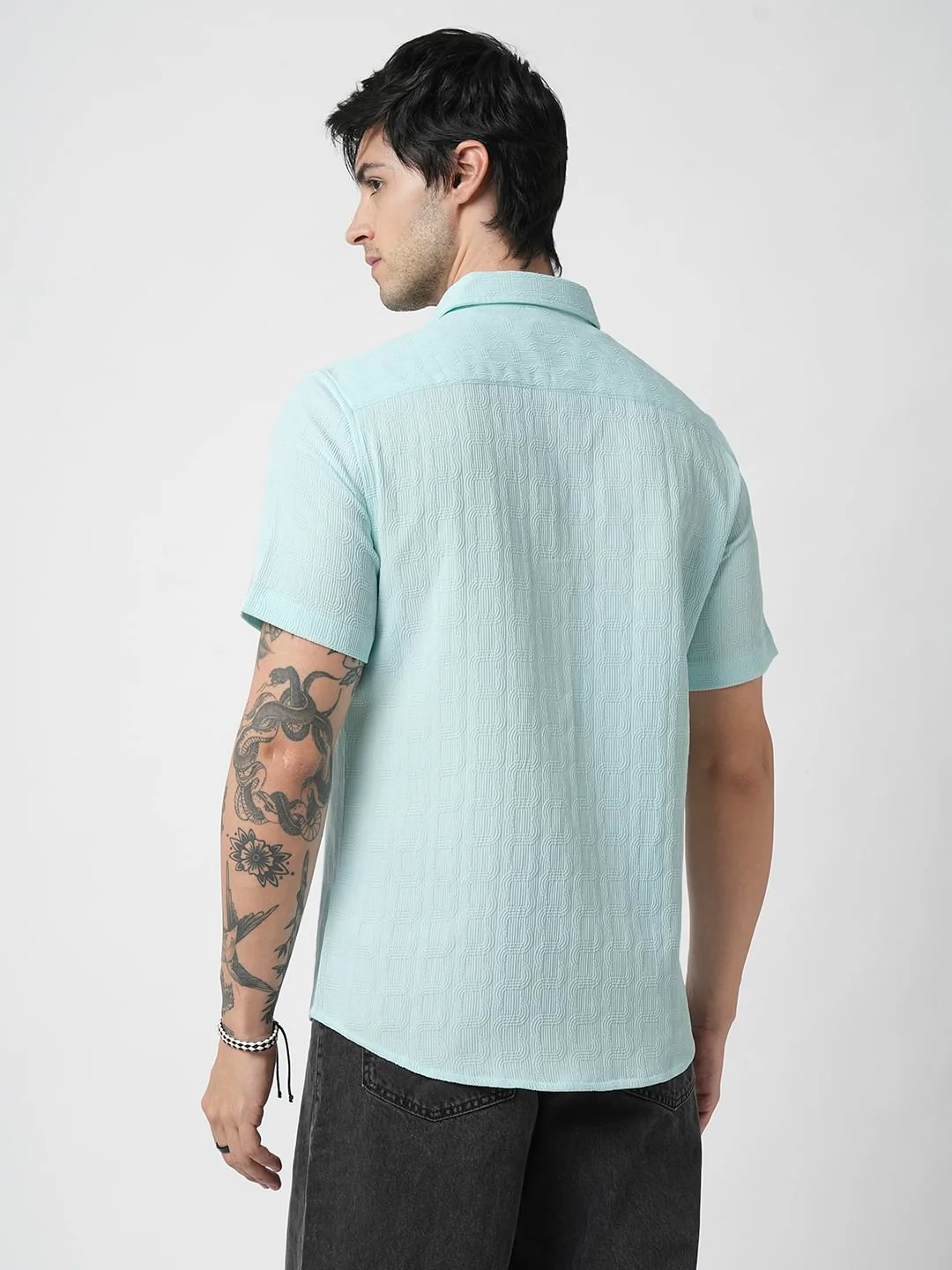 Pale Turquoise Blue Textured Shirt - Image 6
