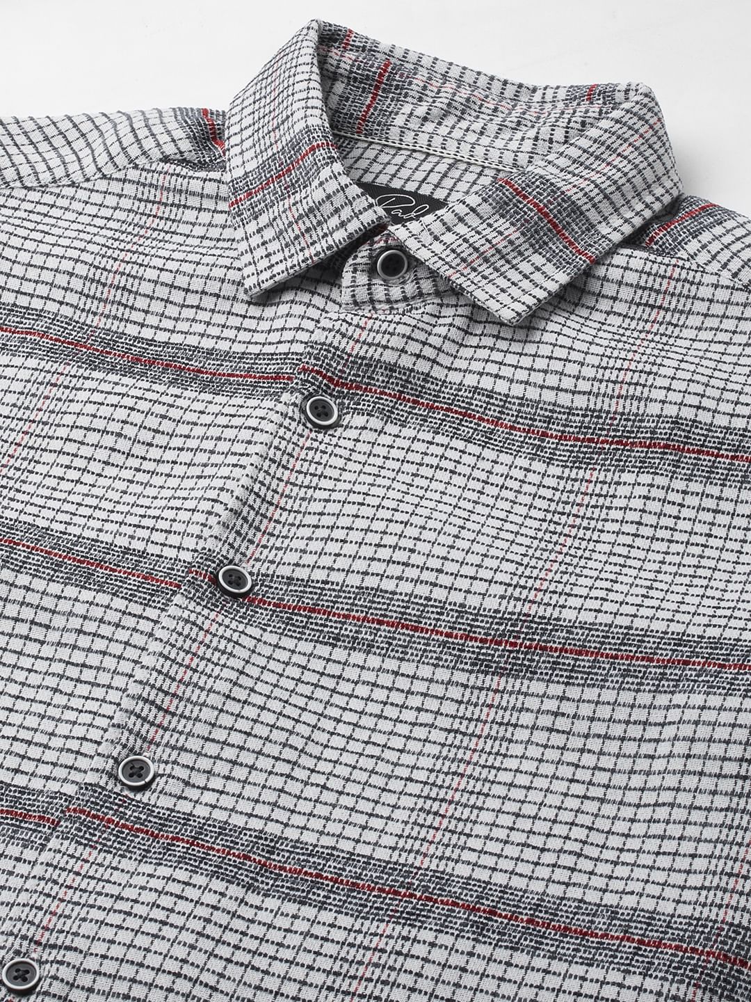 Panache White & Navy Textured Mini Checks Shirt - Image 3