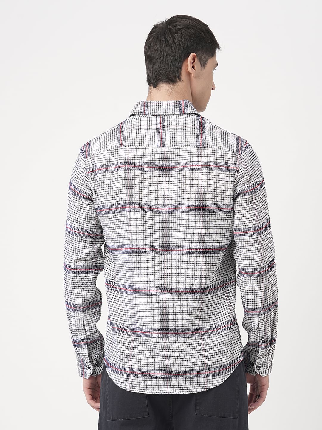 Panache White & Navy Textured Mini Checks Shirt - Image 7