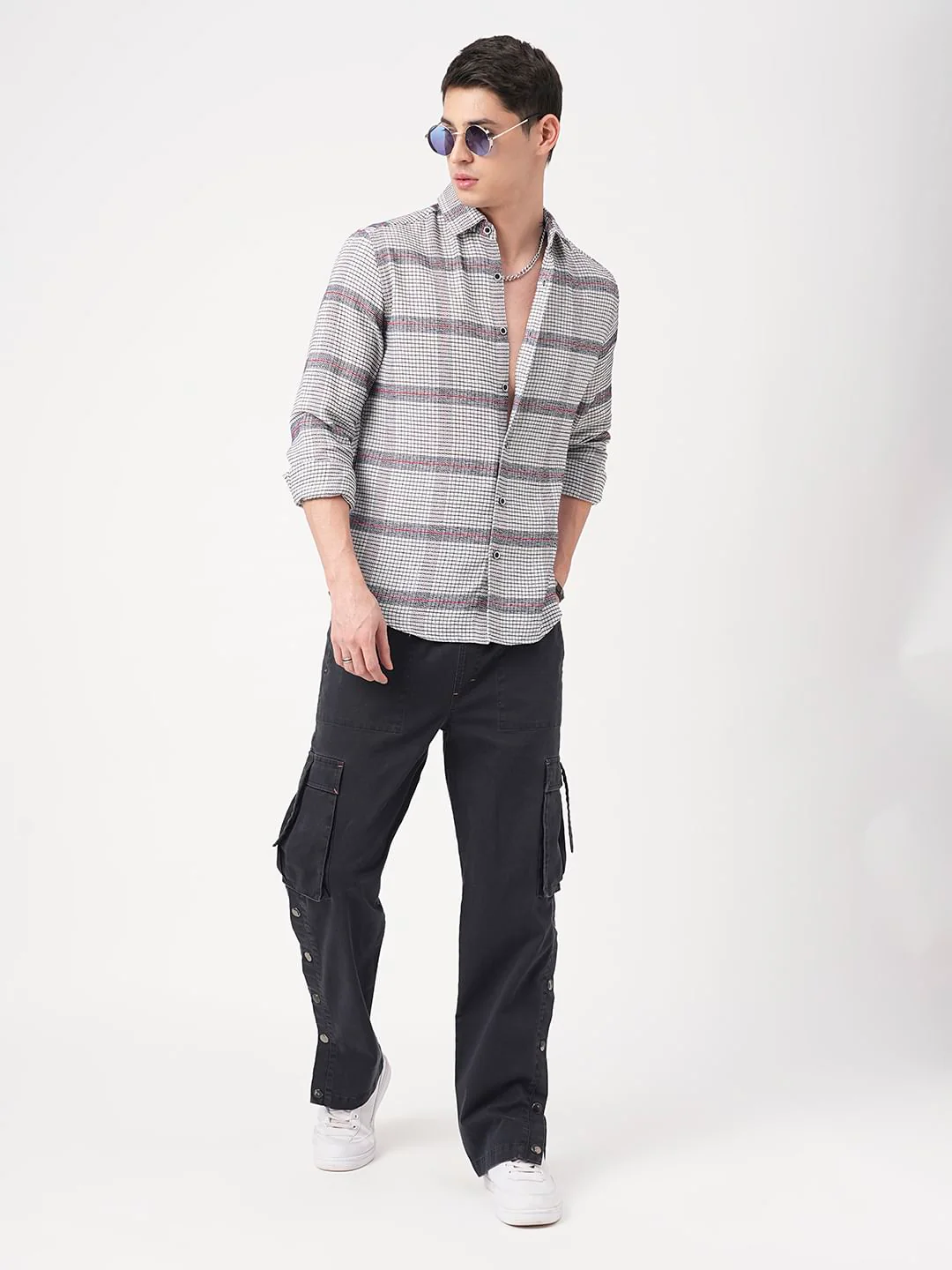 Panache White & Navy Textured Mini Checks Shirt - Image 8