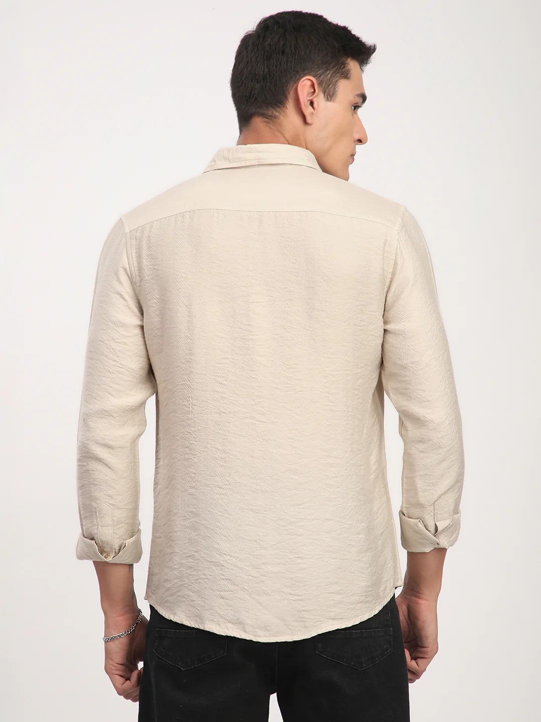Parchment Beige Rhythmic Wave Jacquard Shirt - Image 6