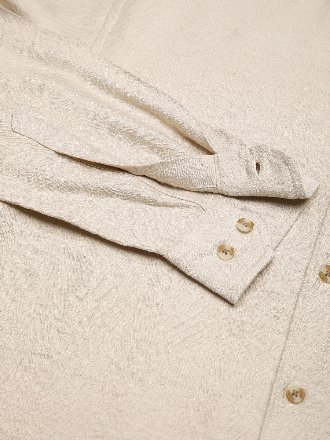 Parchment Beige Rhythmic Wave Jacquard Shirt - Image 8