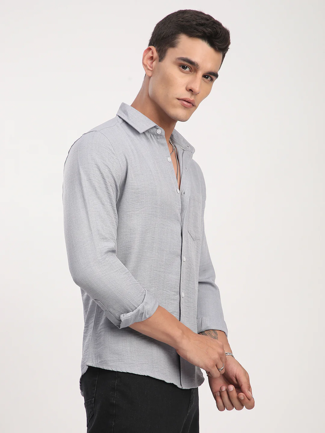Pastel Blue Minimalist Solid Crinkled Shirt - Image 5