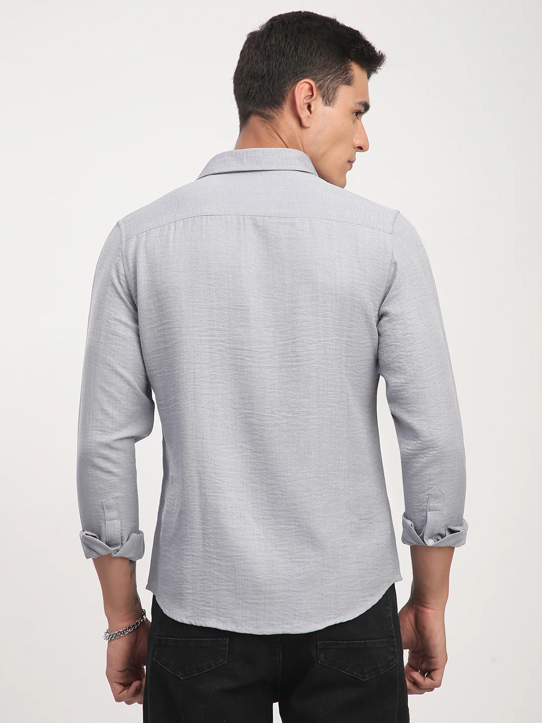 Pastel Blue Minimalist Solid Crinkled Shirt - Image 6