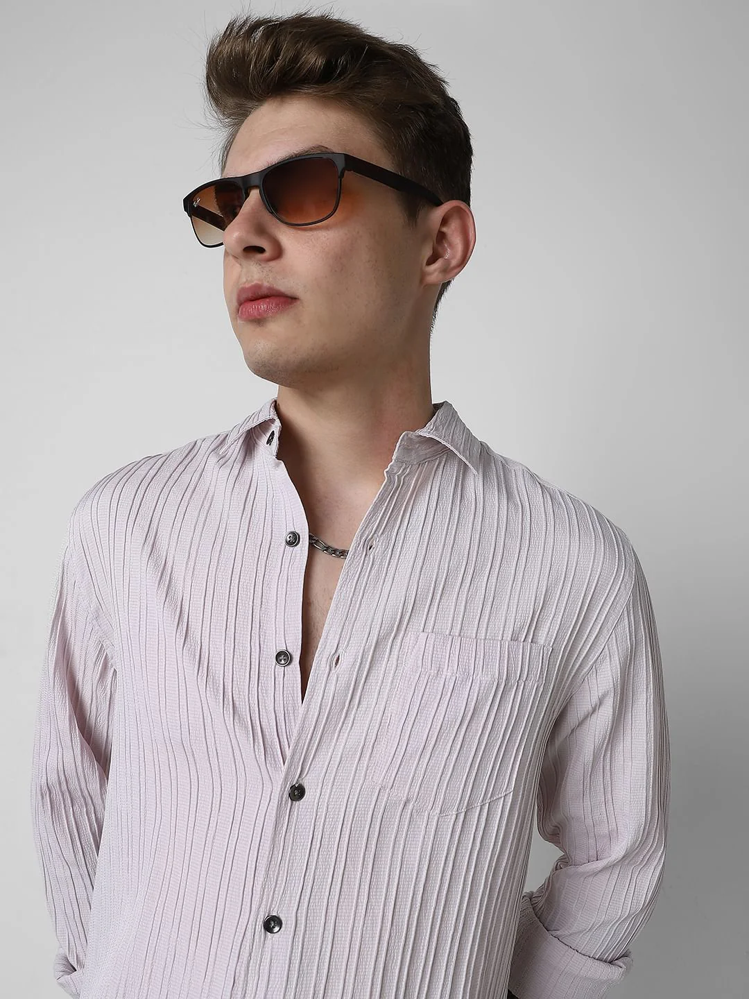 Pastel Candy Pink Line Textured Shirt - Image 2