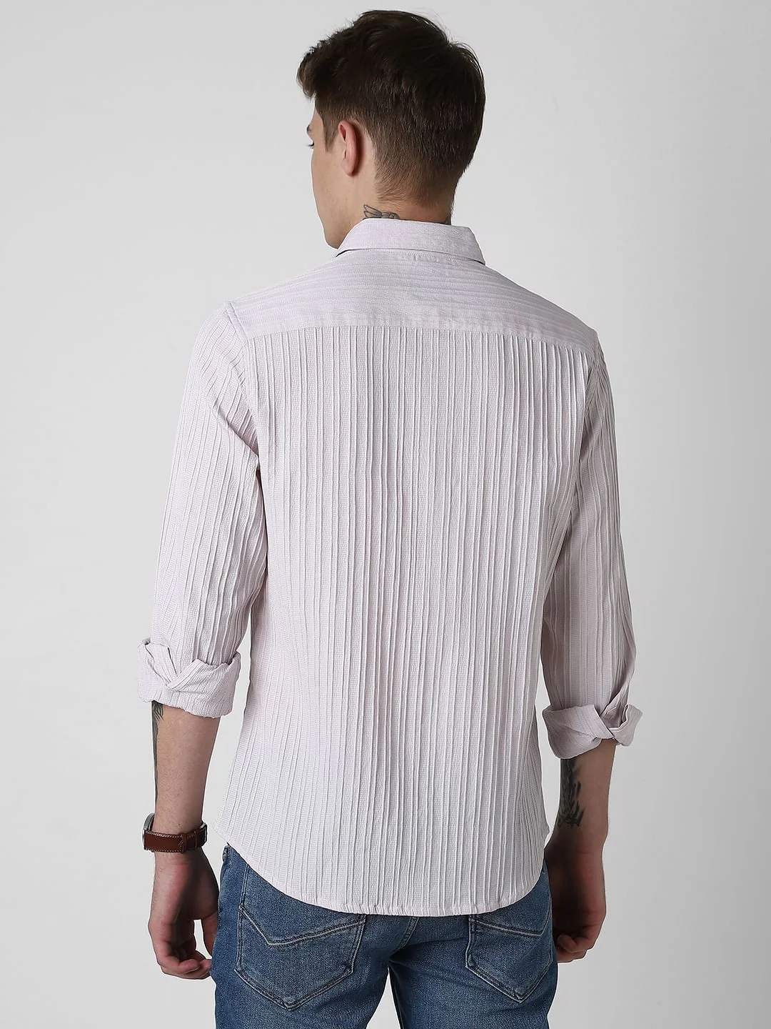 Pastel Candy Pink Line Textured Shirt - Image 7