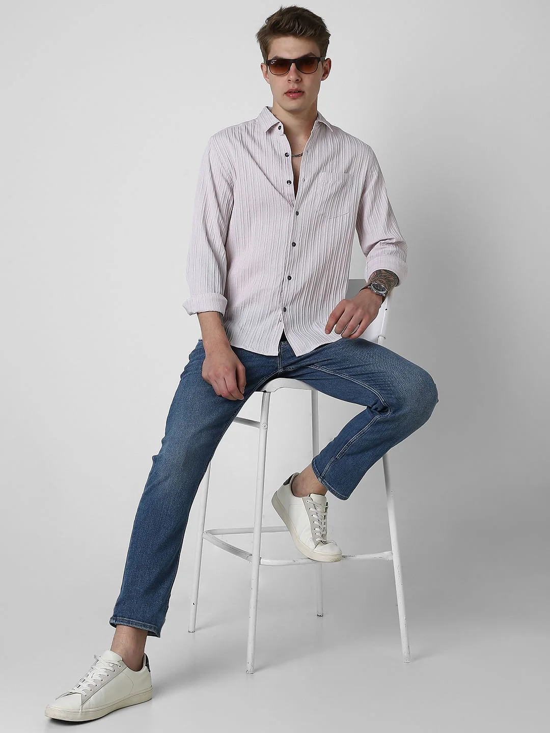 Pastel Candy Pink Line Textured Shirt - Image 8