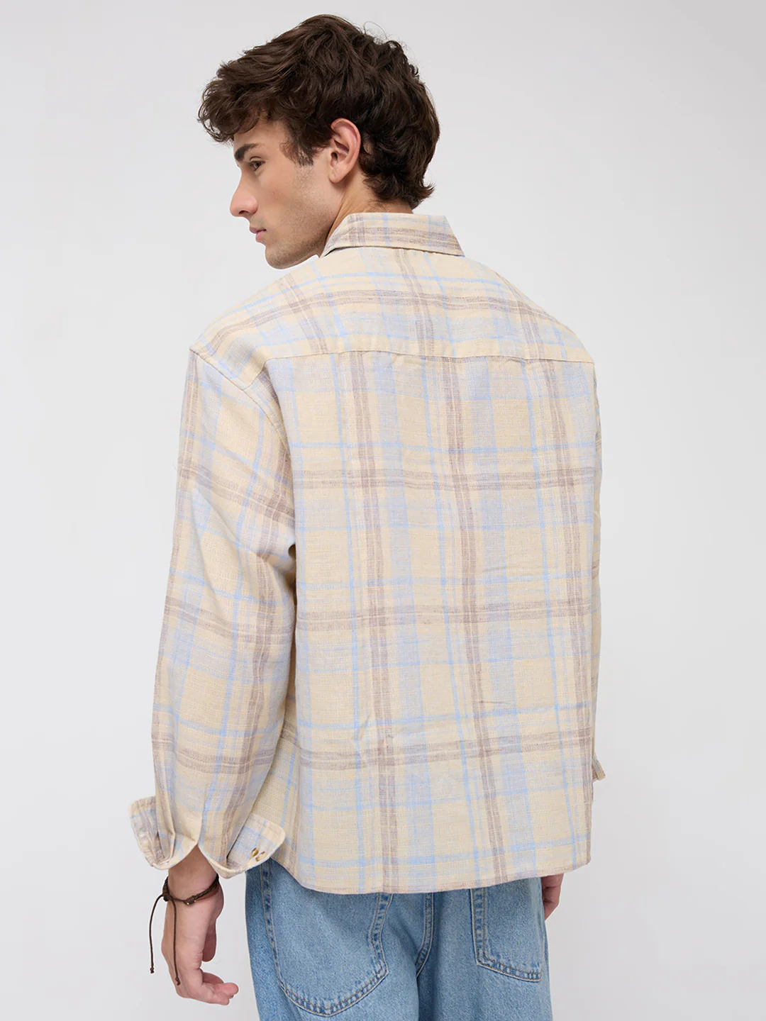Pastel Dune Soft Plaid Checks Boxy Fit Crop Shirt - Image 8
