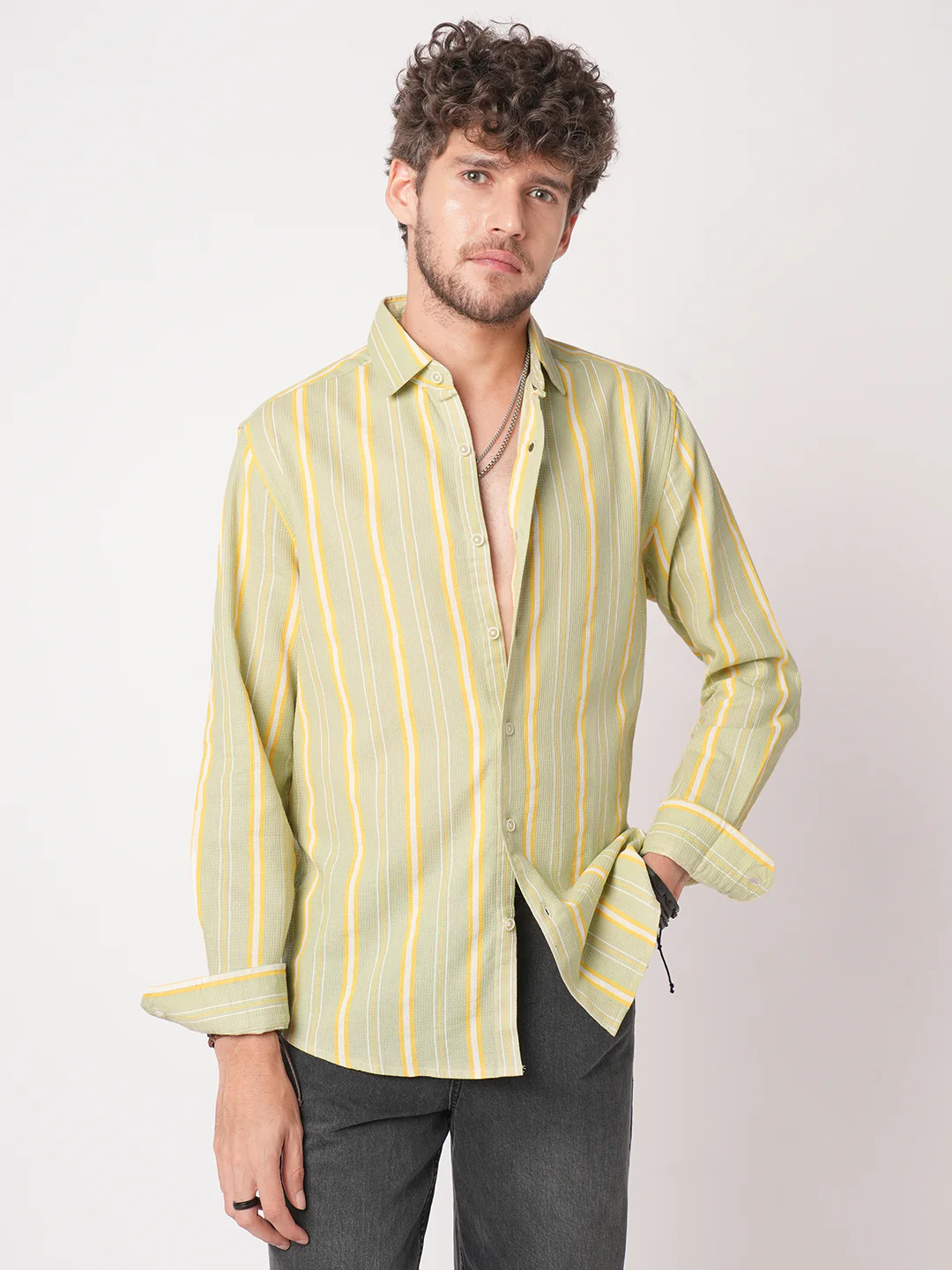 Pastel Green Coastal Striped Waffle Shirt - Image 4