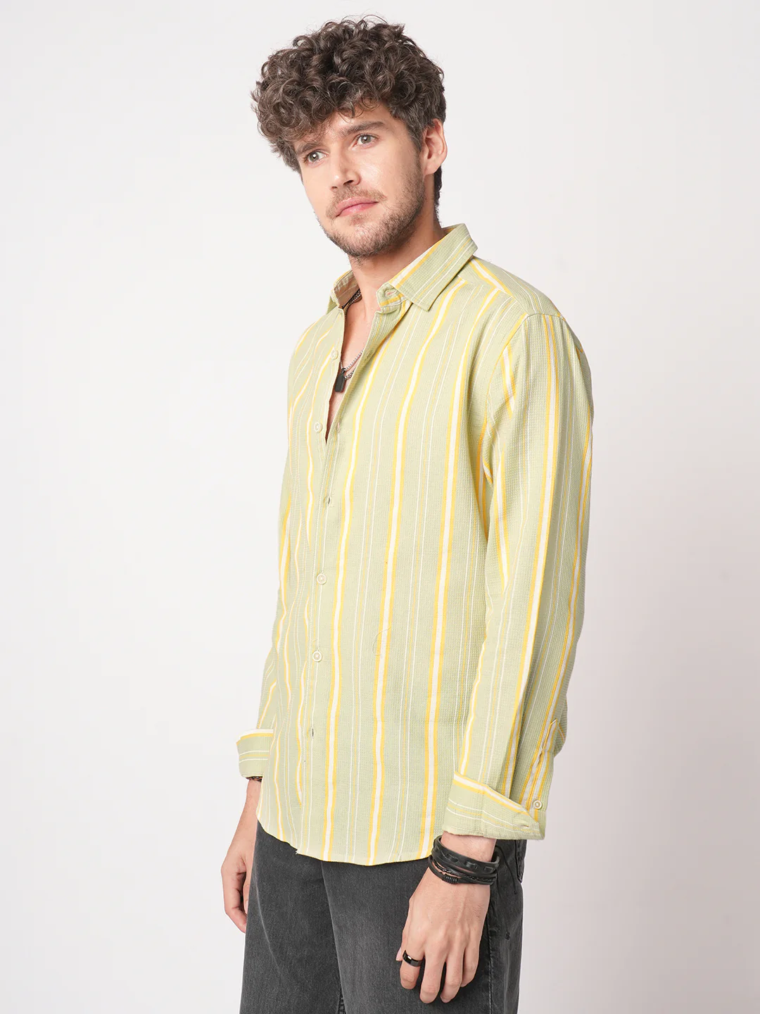 Pastel Green Coastal Striped Waffle Shirt - Image 5