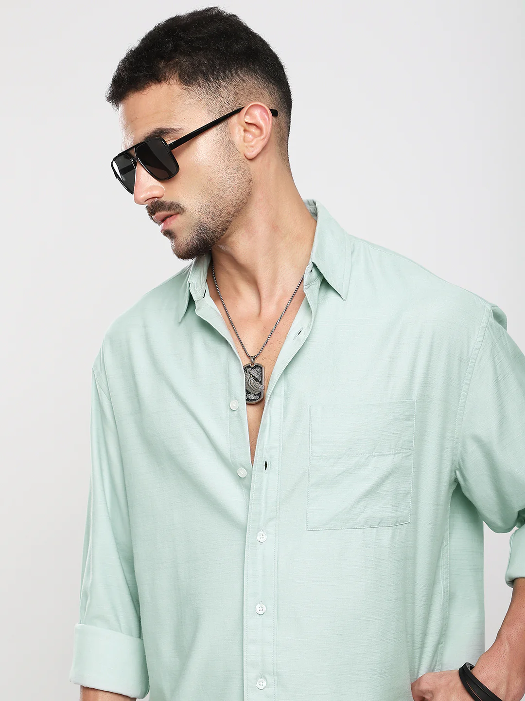 Pastel Green Slub Boxy Fit Crop Shirt - Image 2