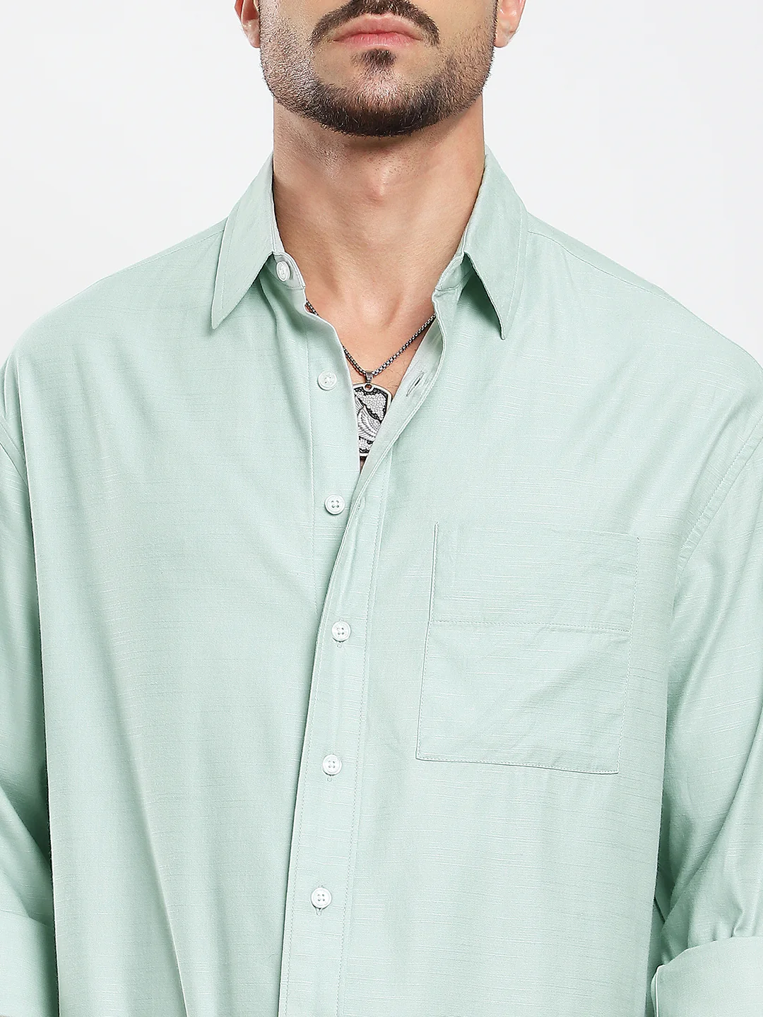 Pastel Green Slub Boxy Fit Crop Shirt - Image 3