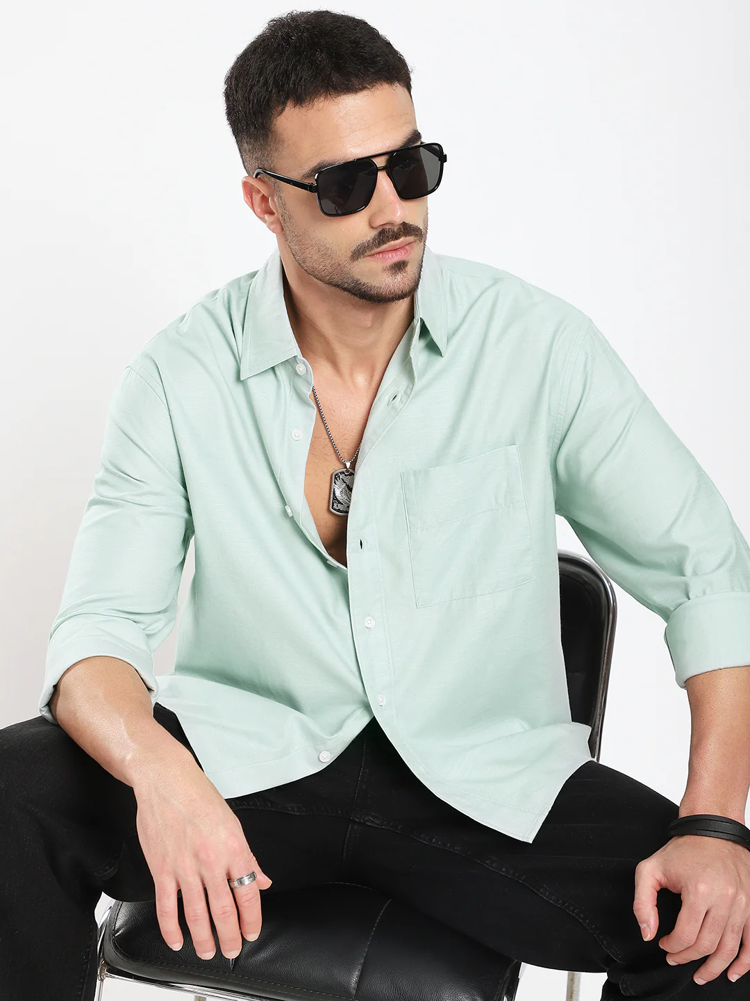 Pastel Green Slub Boxy Fit Crop Shirt - Image 4