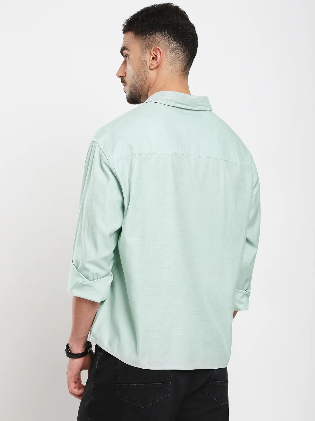 Pastel Green Slub Boxy Fit Crop Shirt - Image 7