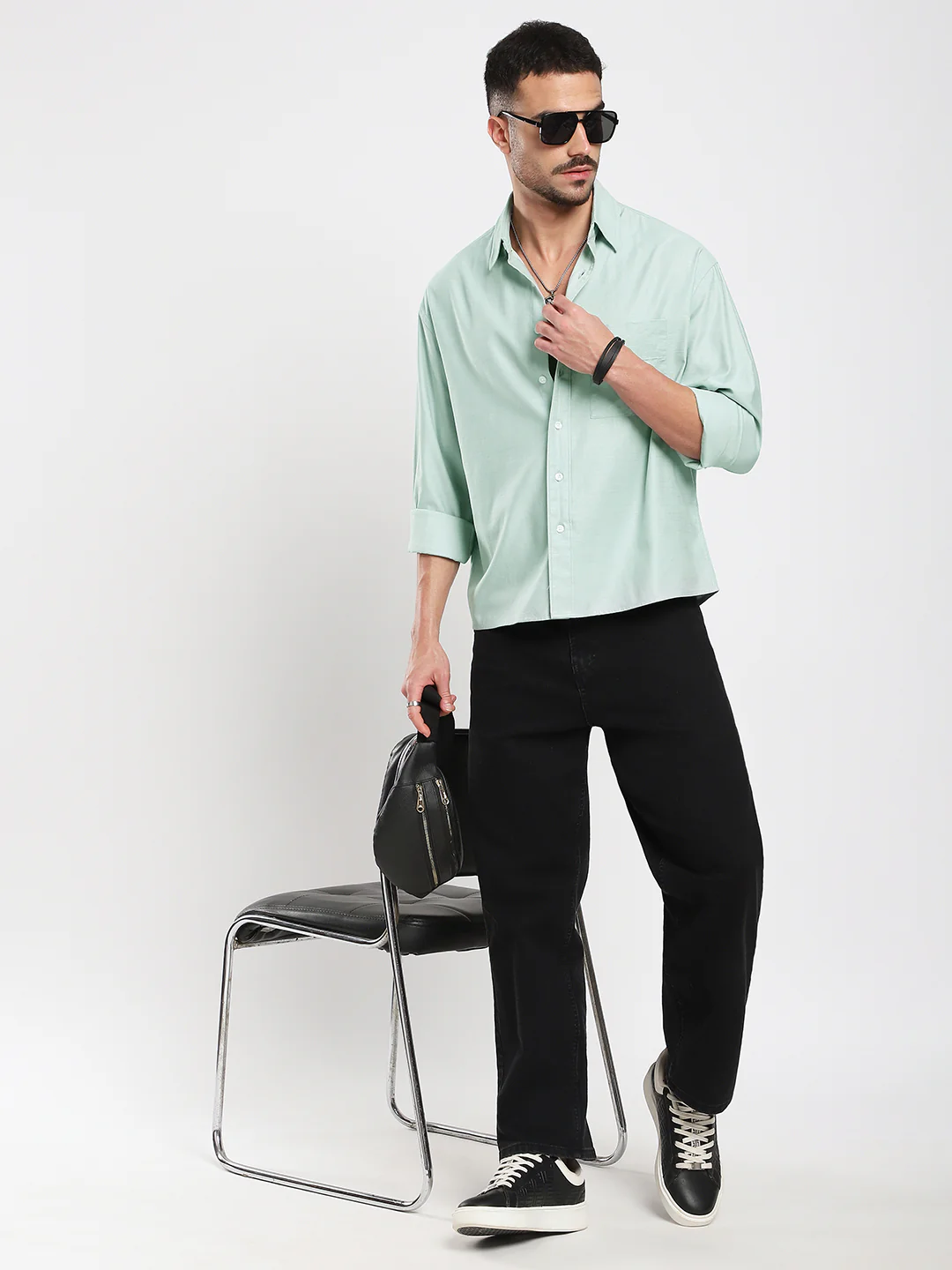 Pastel Green Slub Boxy Fit Crop Shirt - Image 8