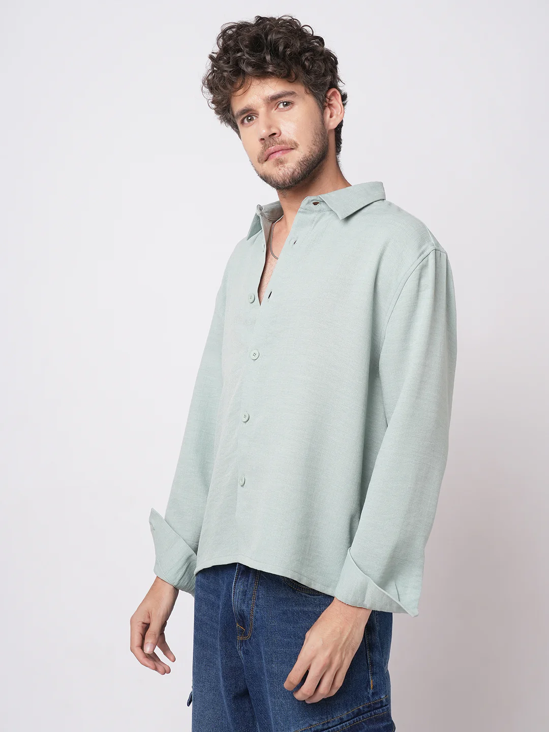 Pastel Green Slub Textured Oversized Shirt - Image 5