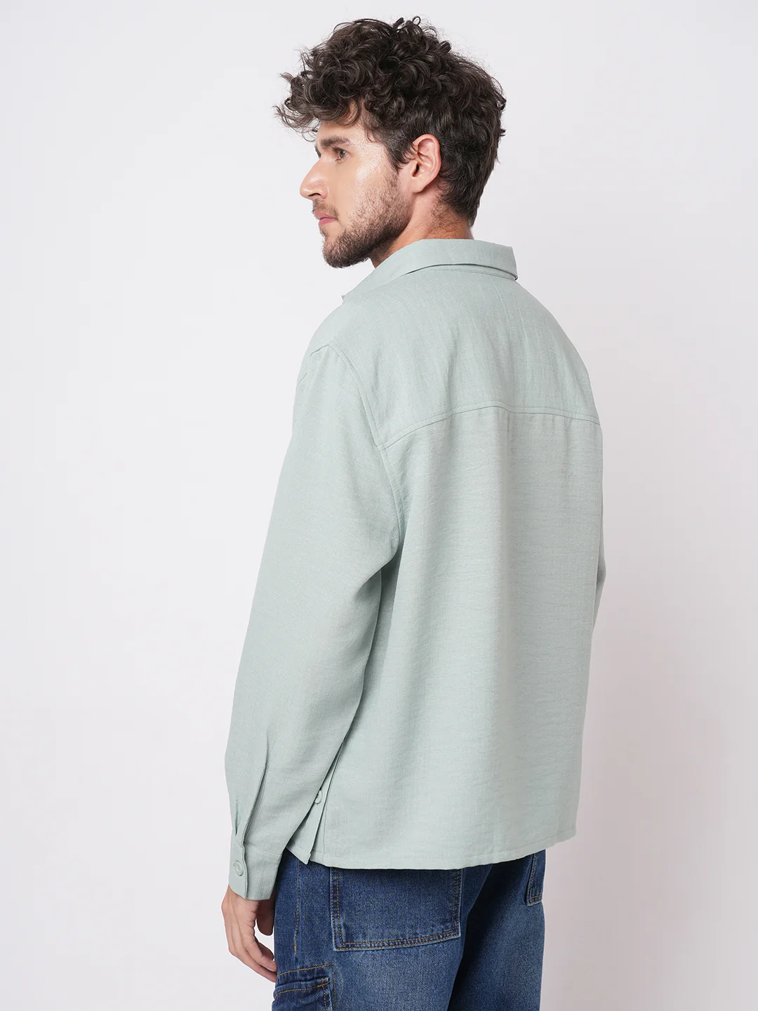 Pastel Green Slub Textured Oversized Shirt - Image 6