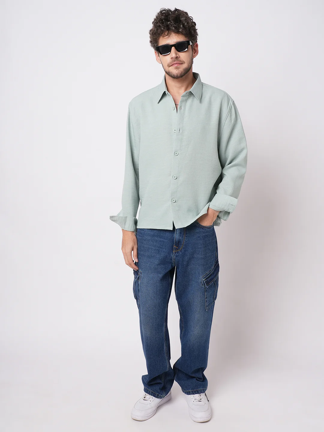 Pastel Green Slub Textured Oversized Shirt - Image 7