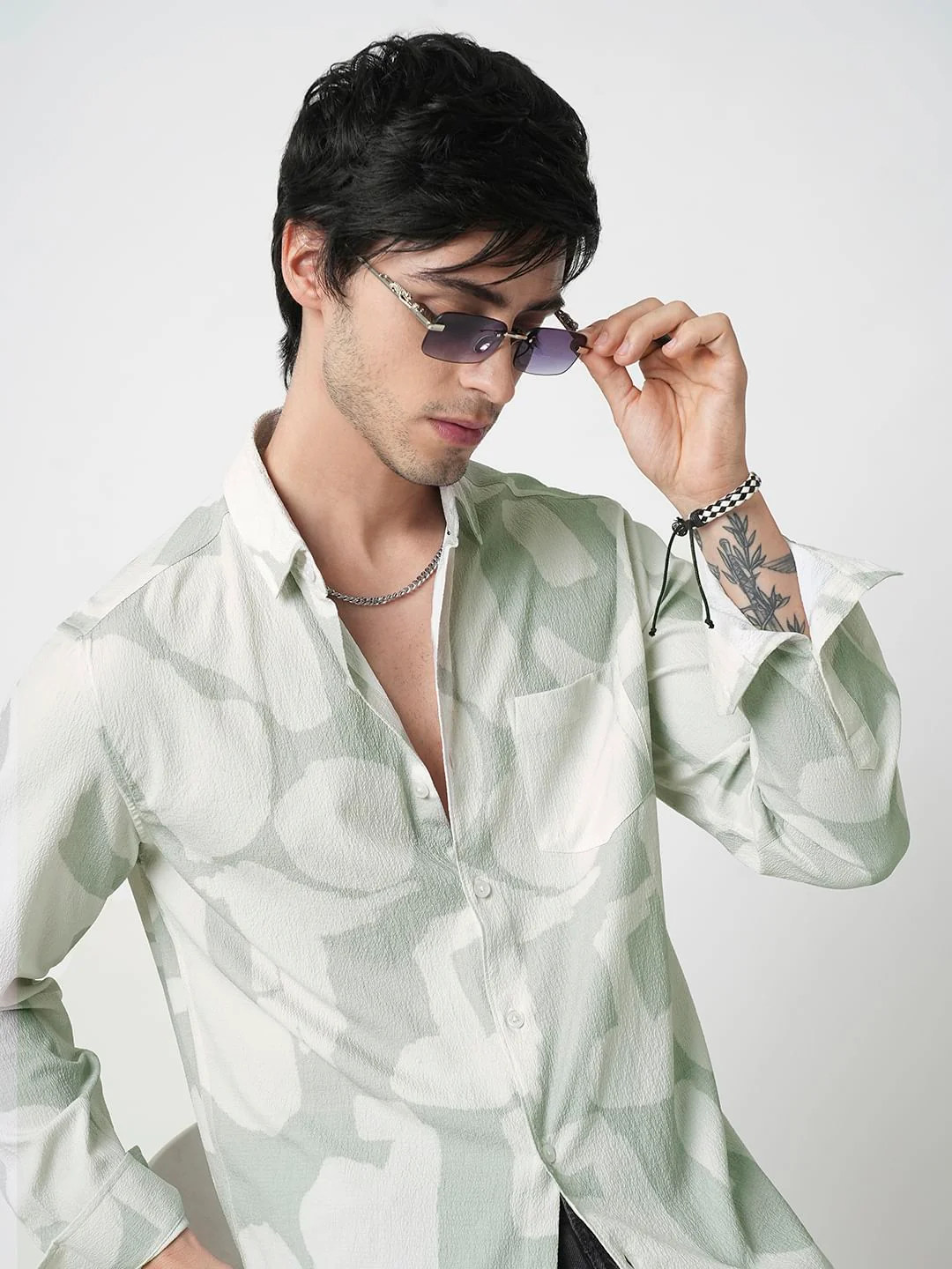 Pastel Mint Abstract Printed Crushed Shirt - Image 2