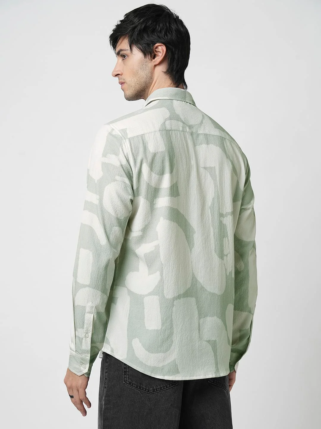 Pastel Mint Abstract Printed Crushed Shirt - Image 6