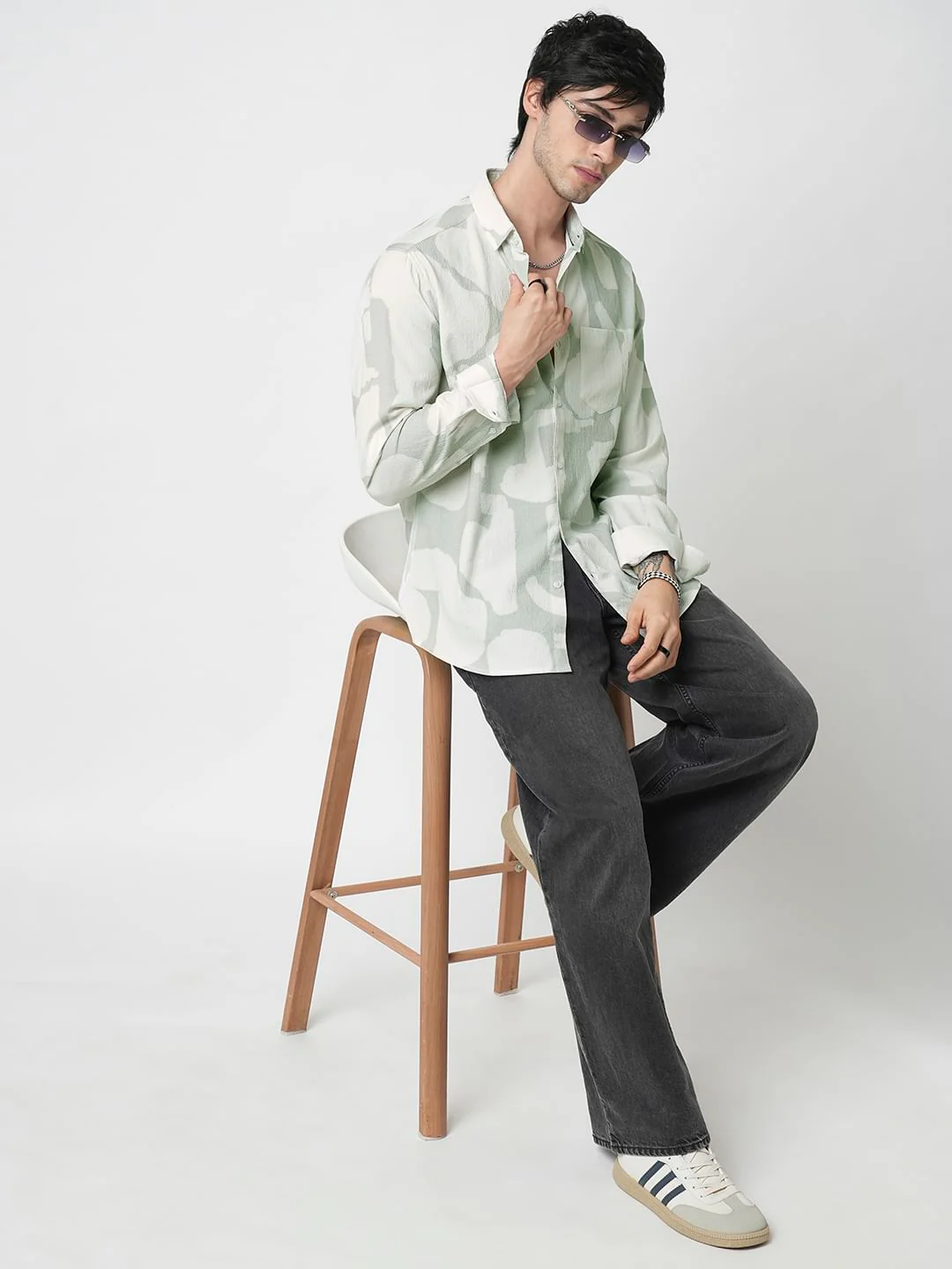Pastel Mint Abstract Printed Crushed Shirt - Image 7