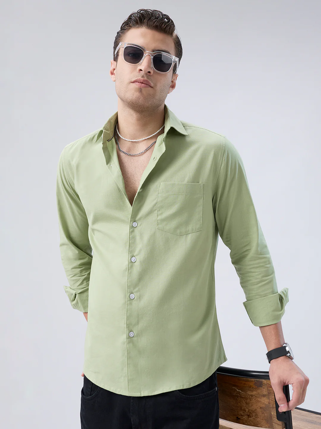 Pastel Mint Slub Weave Everyday Shirt - Image 2