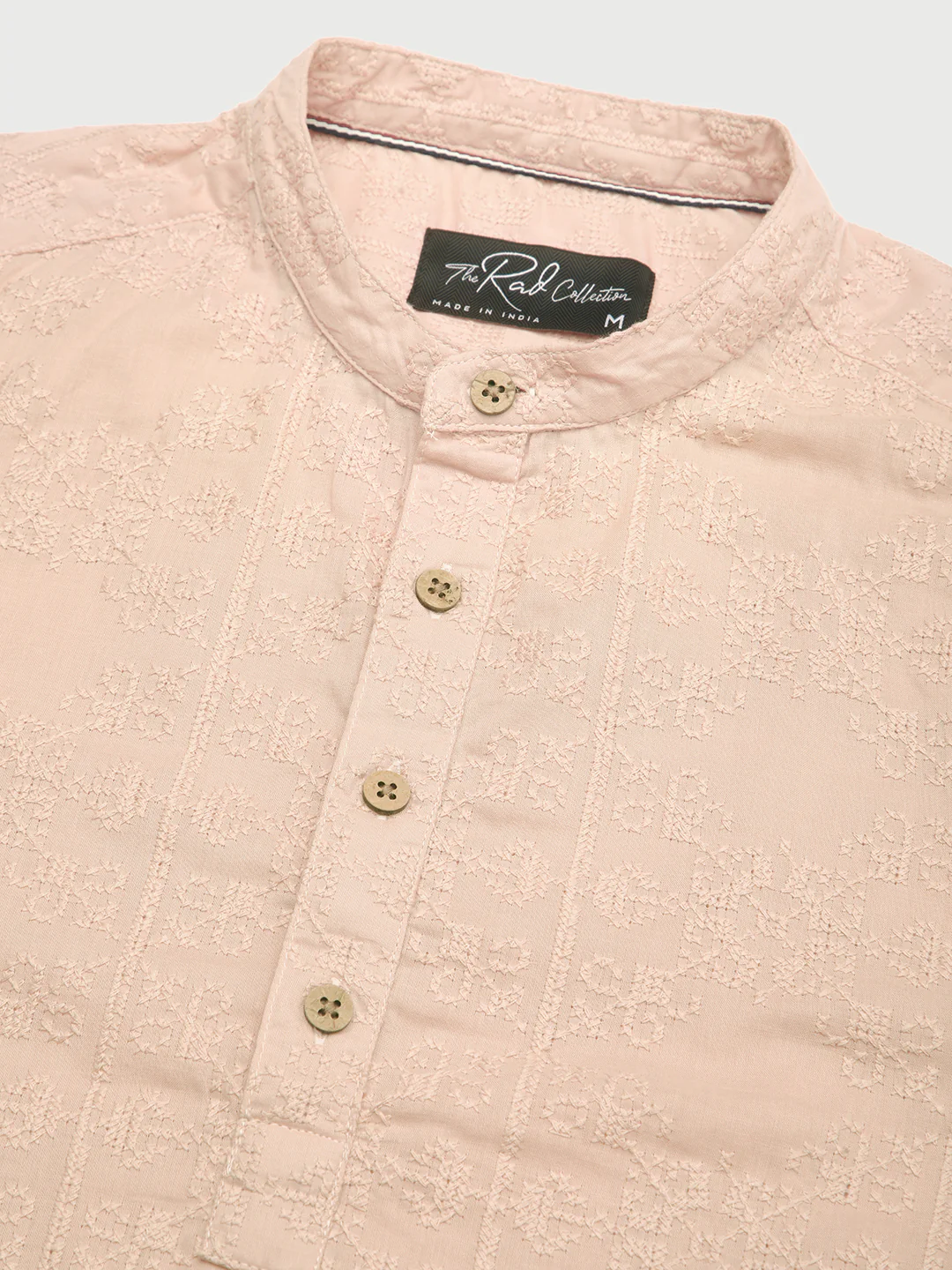 Pastel Peach Blossom Embroidery Kurta - Image 3