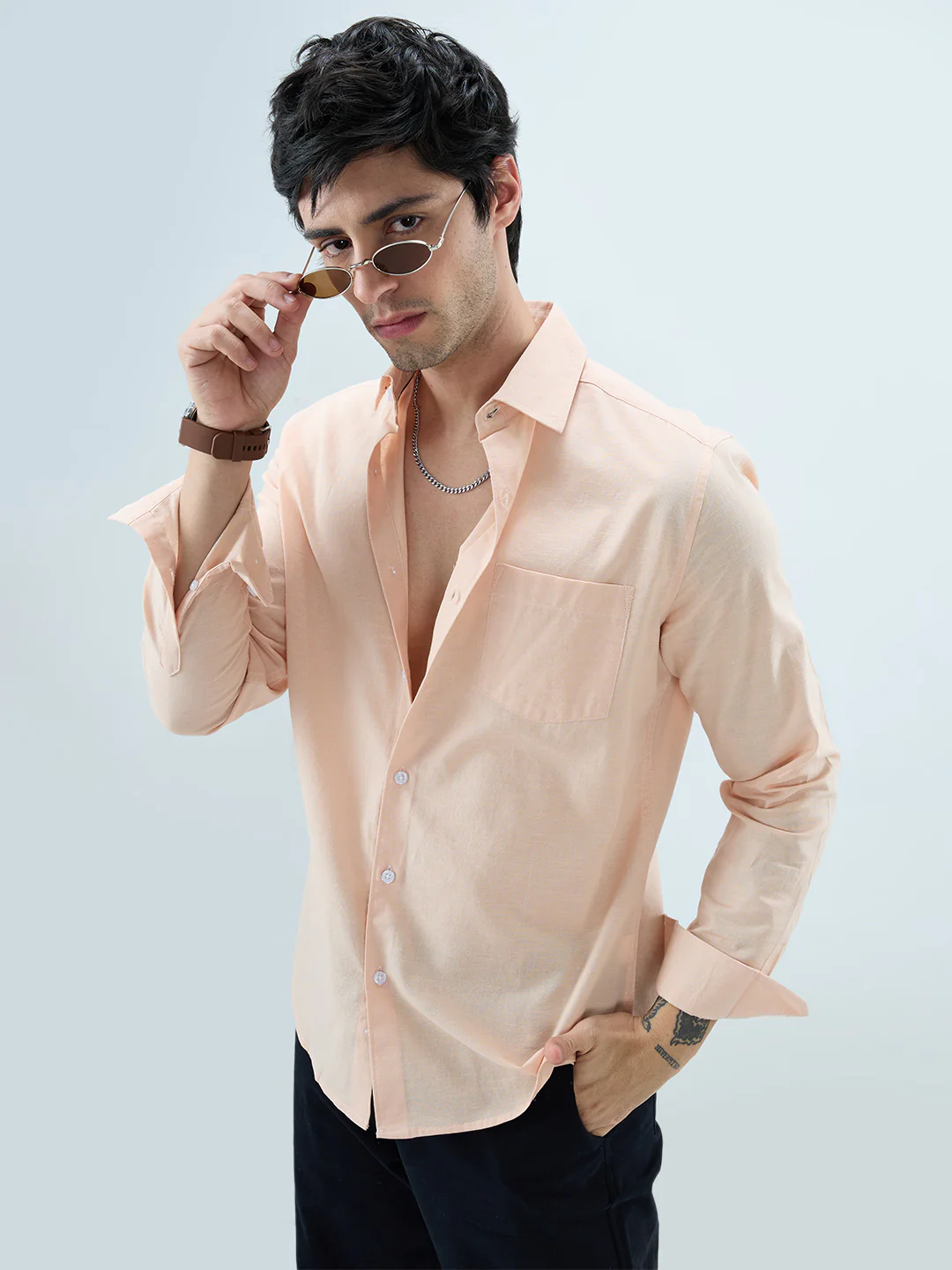 Pastel Peach Slub Textured Everyday Shirt - Image 2