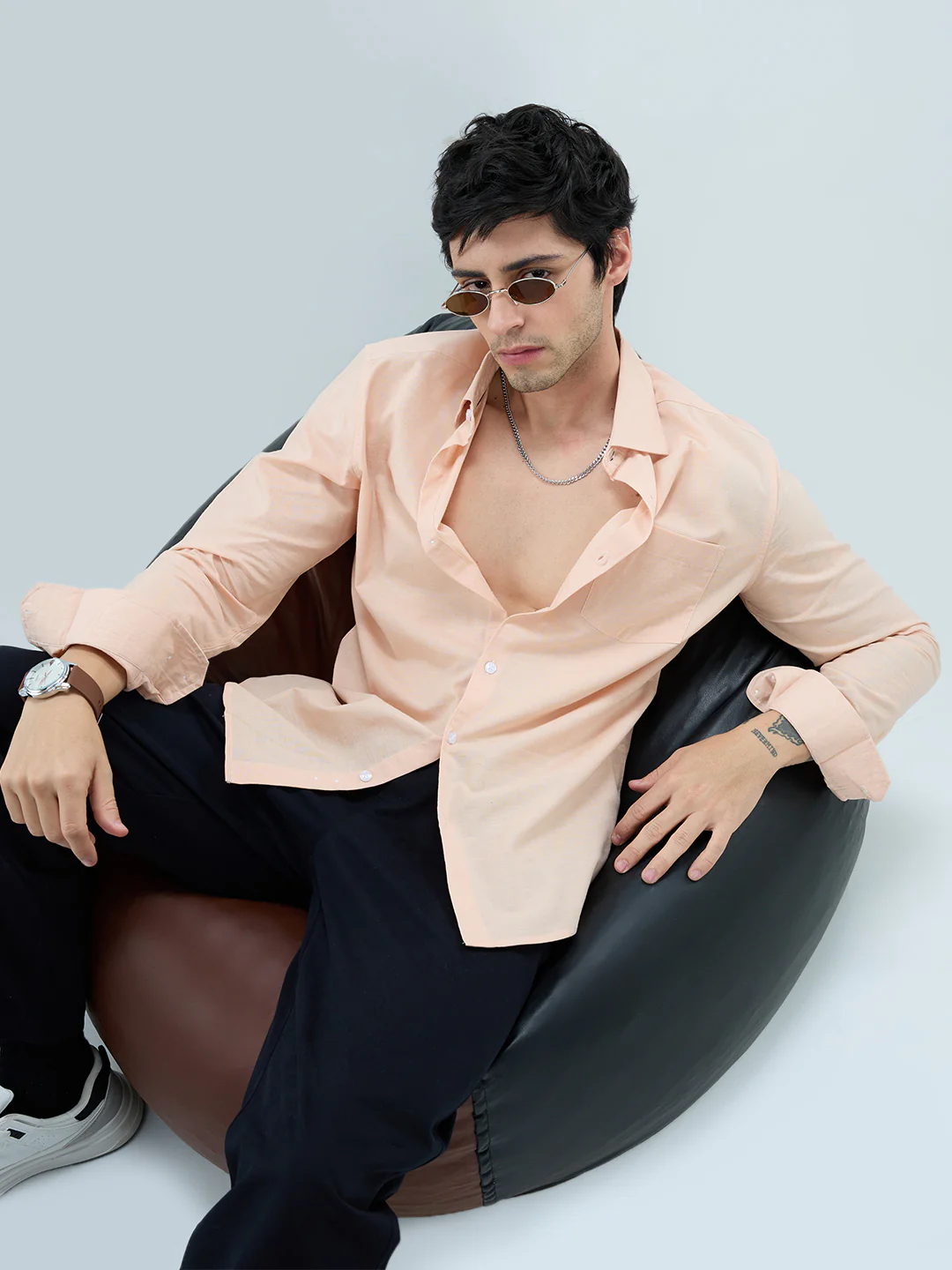 Pastel Peach Slub Textured Everyday Shirt - Image 4
