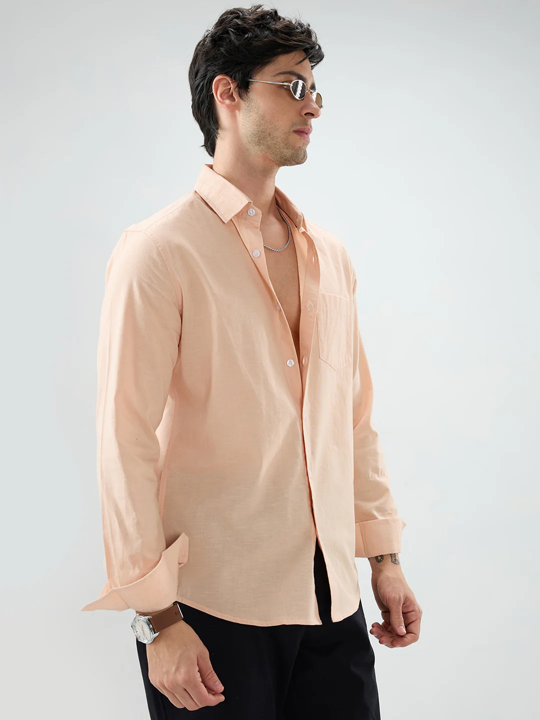 Pastel Peach Slub Textured Everyday Shirt - Image 6