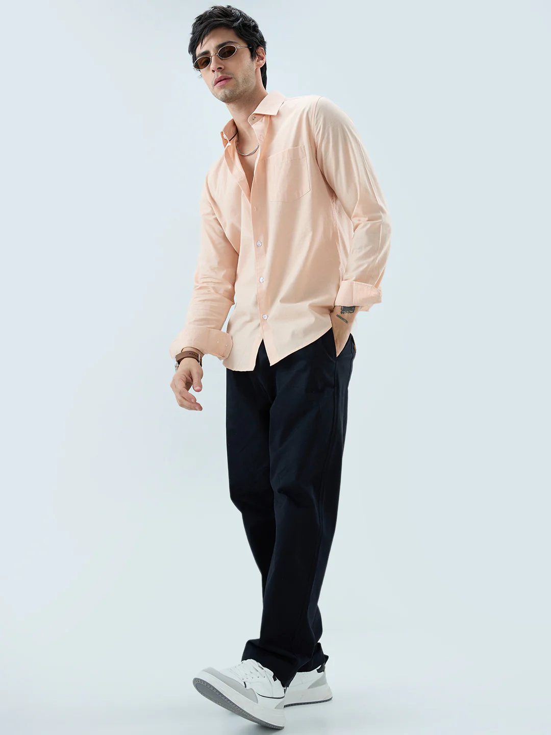 Pastel Peach Slub Textured Everyday Shirt - Image 8