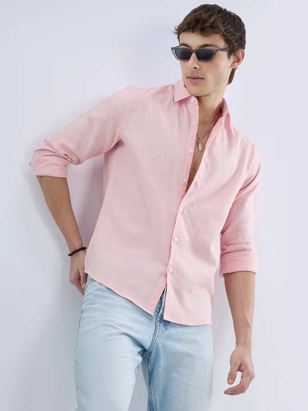 Pastel Pink Textured Weave Shirt