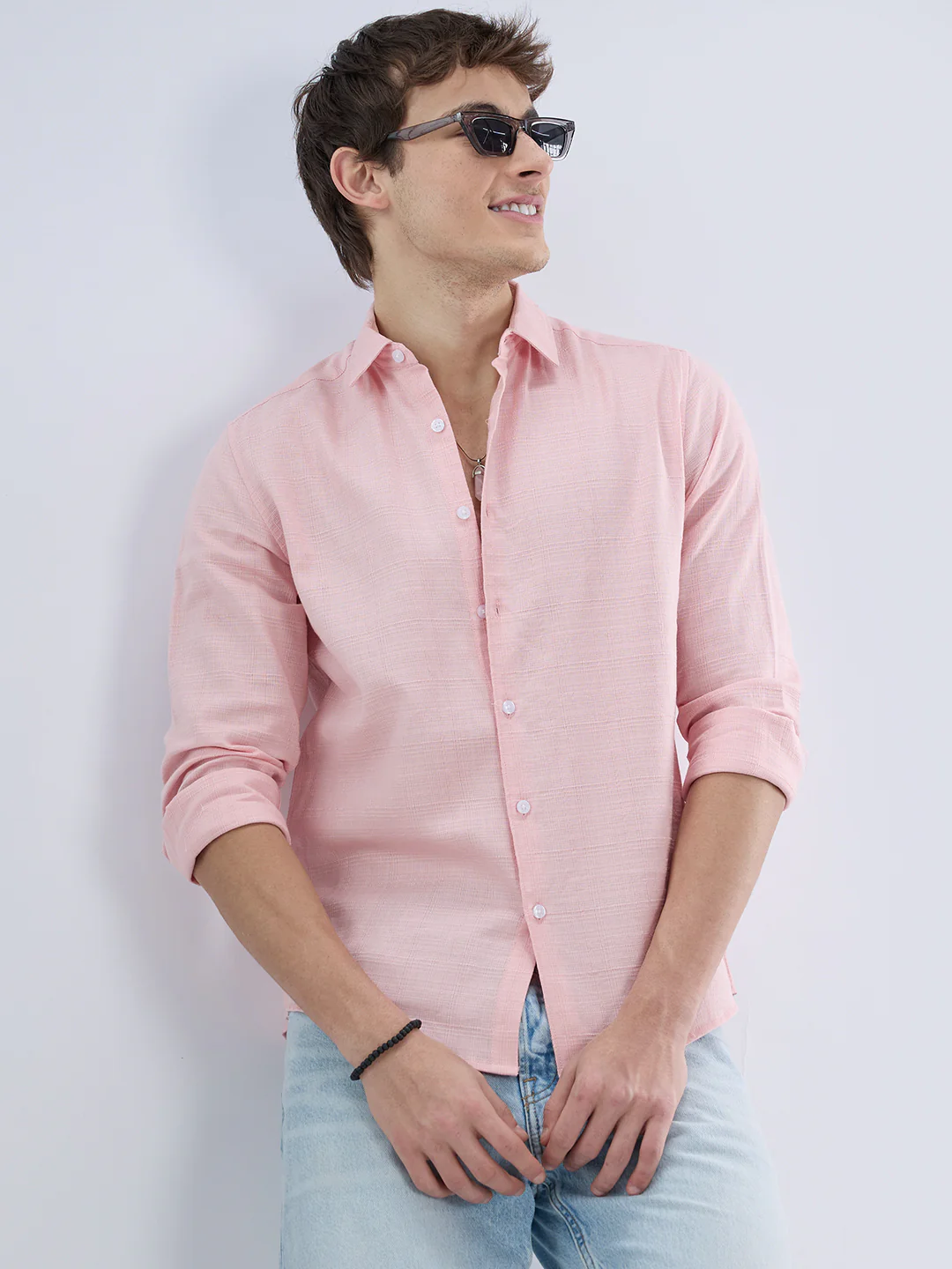 Pastel Pink Textured Weave Shirt - Image 2