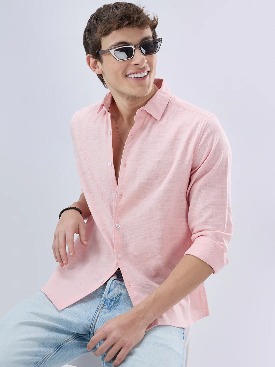 Pastel Pink Textured Weave Shirt - Image 5