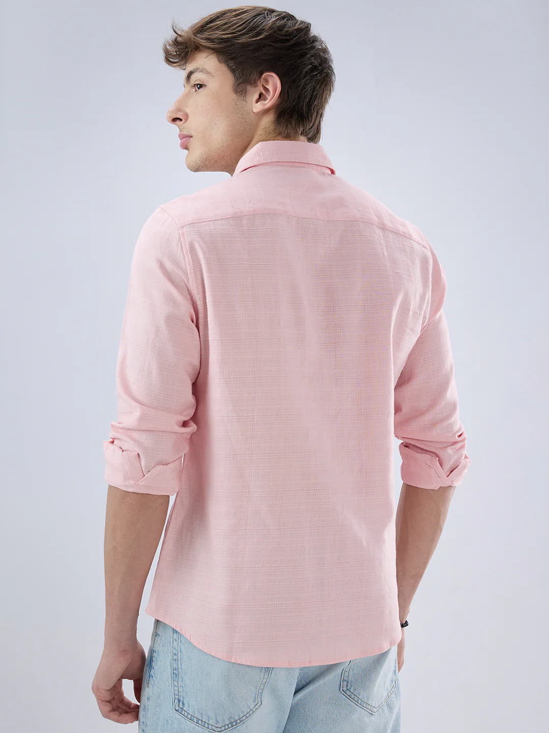 Pastel Pink Textured Weave Shirt - Image 7