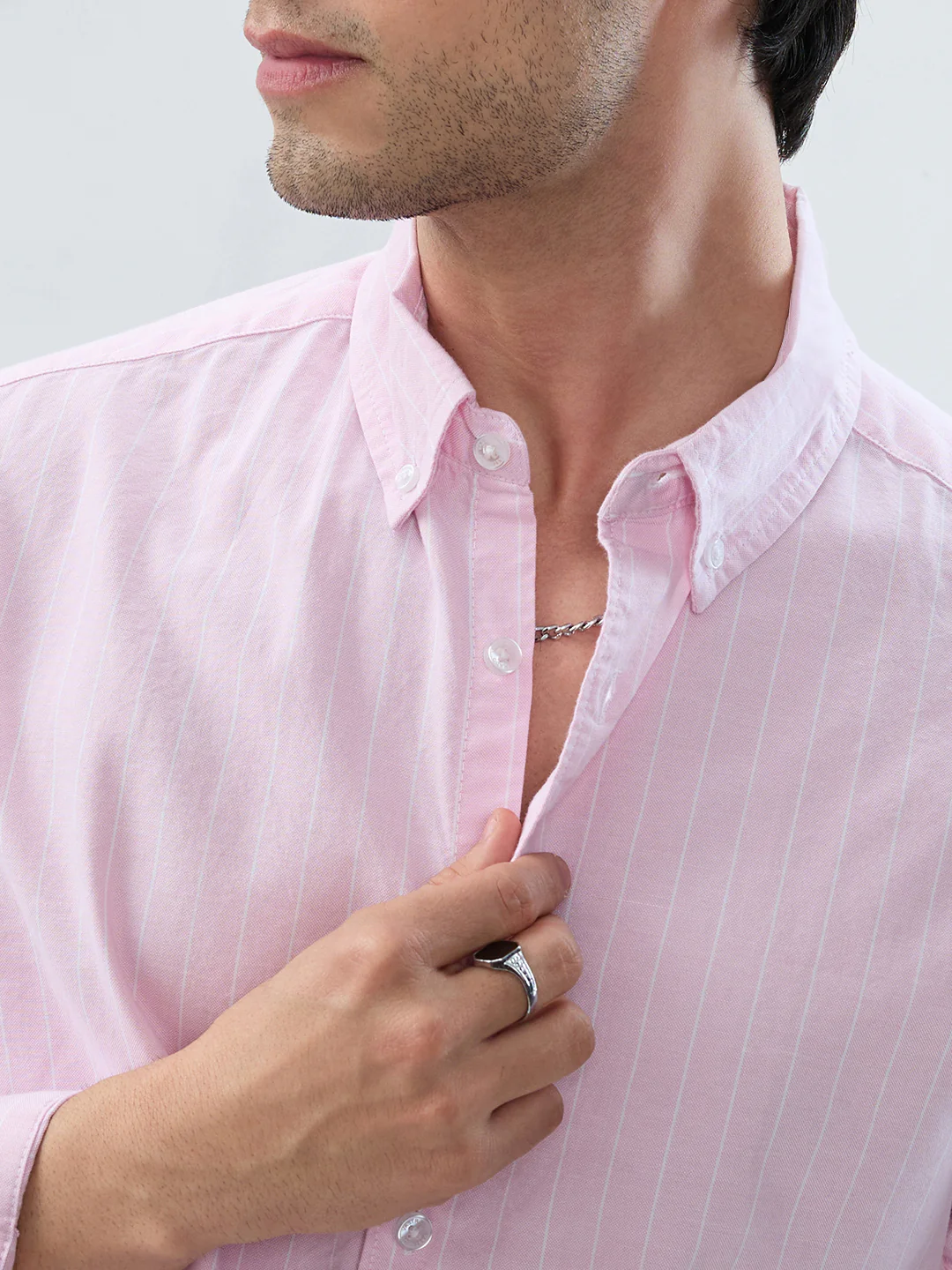 Pastel Pink Refined Pinstripe Oxford Button-Down Business Shirt - Image 3
